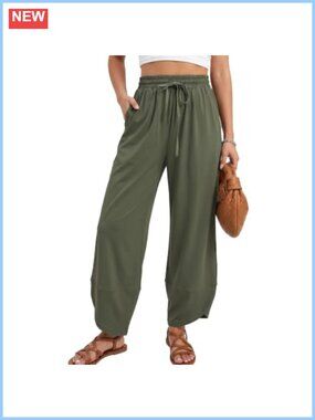 Barrel Leg Travel Pants Women Lightweight Nylon Spandex Lounge Wide Leg Palazzo